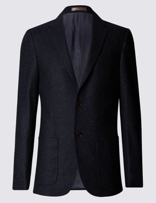 Wool Blend Tailored Fit Two Tone 2 Button Jacket with Buttonsafe&trade;